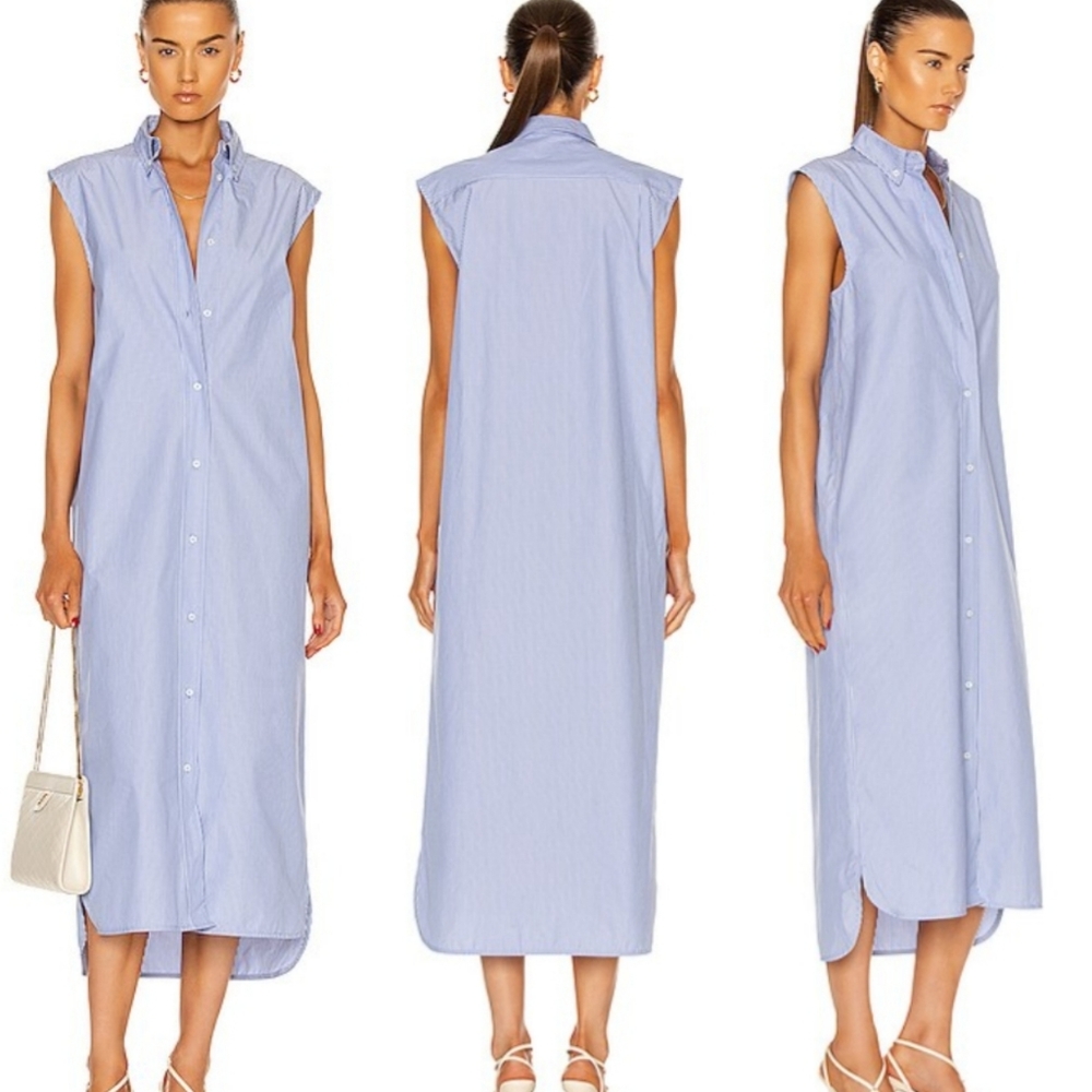 LouLou Studio | Ukara Blue Striped Midi Shirt Dress